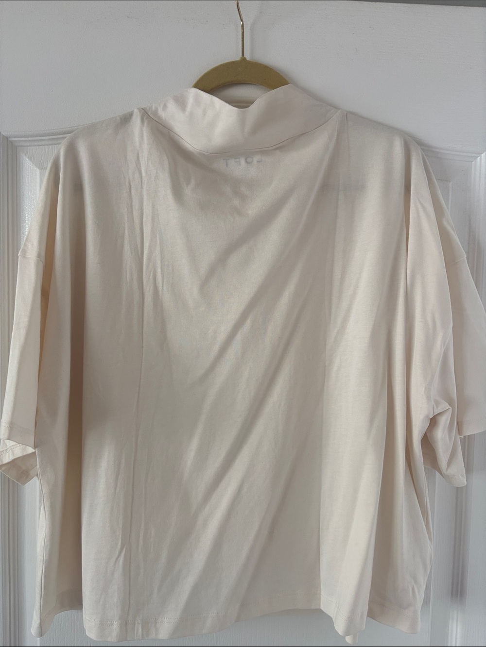NWT LOFT Cream Mock Neck Oversized Short Sleeve Tee SIZE XL - Picture 6 of 8